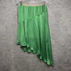 Leifsdottir Size 8 Green Silky Asymmetrical Skirt Elastic Waistband Party Fun